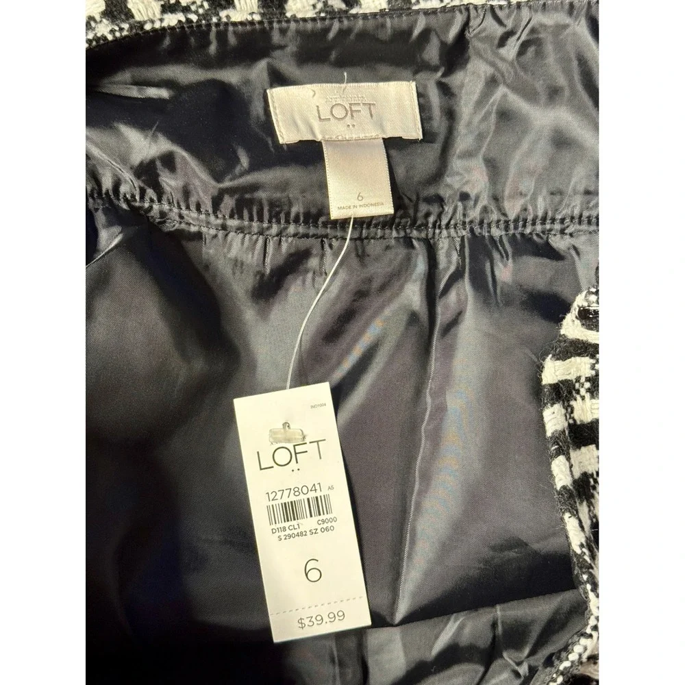 LOFT Women's Size 6 Black White Houndstooth Textured‎ Mini Skirt Lined NWT